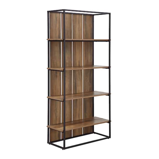 Walker Edison 64" Reclaimed Barnwood & Black Farmhouse Plank Back Bookshelf